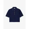 Sandro Womens Bleus Button-embellished Embroidered Cotton Polo Shirt In Navy Blue