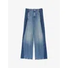 Sandro Womens  Contrast-panel Wide-leg Denim Jeans In Bleus