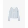 Sandro Womens Bleus Contrast-trim Round-neck Cashmere And Wool Jumper