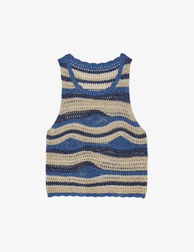 Sandro Womens Bleus Crochet-pattern Woven Top