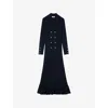 Sandro Olympe Double Breasted Pointelle Maxi Dress In Bleus