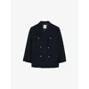 Sandro Womens  Double-breasted Side-pocket Woven Blazer In Bleus