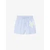 Sandro Womens Bleus Flower-embroidered Striped Stretch-cotton Shorts In Blue