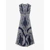 Sandro Womens Bleus Graphic-print Tie-front Woven Maxi Dress In Bleus