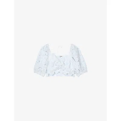 SANDRO WOMENS BLEUS GUIPURE LACE CROPPED TOP