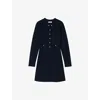 Sandro Womens Bleus Long-sleeved Side-pocket Knitted Mini Dress In Bleus