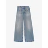 Sandro Womens Patch-pocket Straight-leg Denim Jeans Bleus In Bleus