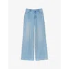 Sandro Womens Rhinestone-embellished Wide-leg Mid-rise Denim Jeans Bleus In Bleus