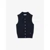 Sandro Womens  Sleeveless Side-pocket Wool And Cashmere Vest In Bleus