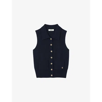 Sandro Womens  Sleeveless Side-pocket Wool And Cashmere Vest In Bleus