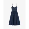 Sandro Womens Bleus Sophie Corset Denim Midi Dress
