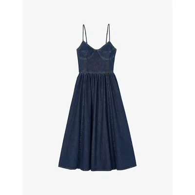 Sandro Womens Bleus Sophie Corset Denim Midi Dress