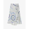 Sandro Womens Bleus Spiral-motif Asymmetric Woven Maxi Skirt In Bleus
