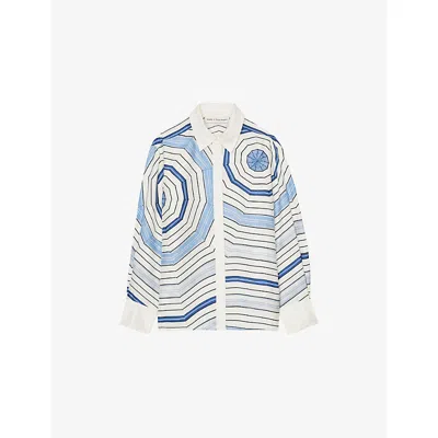 Sandro Womens Bleus Spiral-motif Long-sleeve Silk Shirt