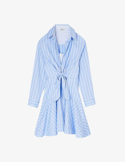 Sandro Womens Bleus Stripe-pattern Tie-front Cotton Shirt Dress