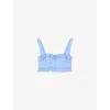 Sandro Womens Bleus Striped Ruffle-trim Cotton-blend Crop Top In Blue