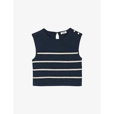 Sandro Womens  Striped Sleeveless Cotton-blend Top In Bleus