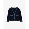 Sandro Womens  V-neck Contrast-panel  Knitted Cardigan In Bleus