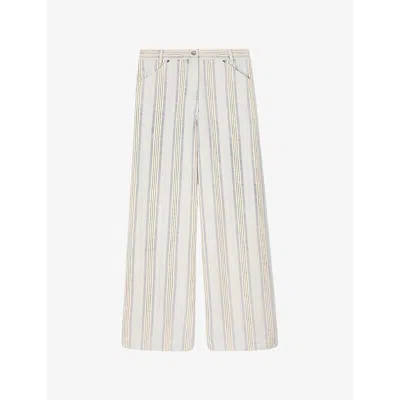 Sandro Womens Wide-leg High-rise Striped Denim Jeans Bleus