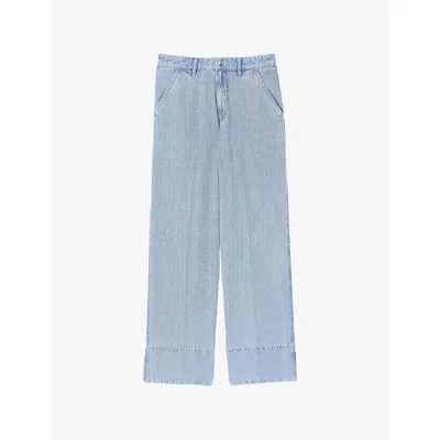 Sandro Womens Bleus Wide-leg Mid-rise Baggy Jeans