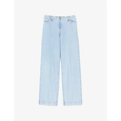 Sandro Womens Bleus Wide-leg Mid-rise Denim Jeans