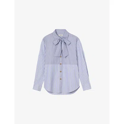 Sandro Striped Tie-neck Shirt In Blue