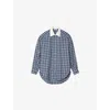 Sandro Womens Checked Rhinestone-embellished Cotton Shirt Blue