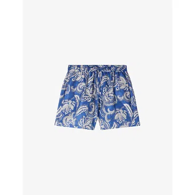 Sandro Womens Blue / Ecru Paisley-print Drawstring-waist Woven Shorts