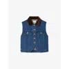 Sandro Womens Blue Jean Contrast-collar Button-down Sleeveless Denim Jacket In Blue