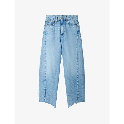 Sandro Womens Blue Jean Floral-print Barrel-leg Jeans