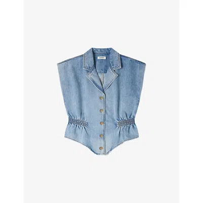 Sandro Womens Blue Jean Sleeveless Fitted-waist Denim Top