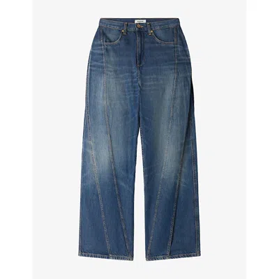 Sandro Womens Blue Jean Topstitch Wide-leg Denim Jeans