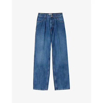 Sandro Womens Blue Jean Wide-leg Stripe Denim Jeans