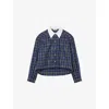 Sandro Womens Blue Rhinestone-embellished Relaxed-fit Checked Cotton Shirt In Blue