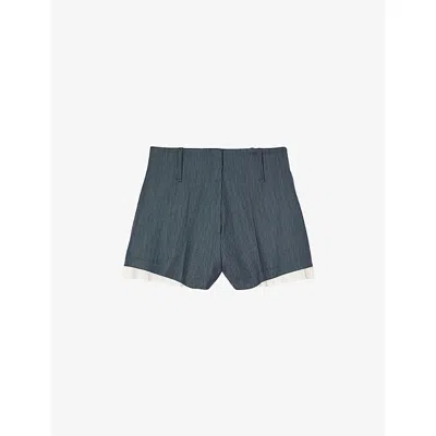 Sandro Womens Blue Striped High-rise Woven Shorts