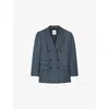 Sandro Womens Blue Striped Peak-lapel Double-breasted Stretch-woven Blazer In Blue