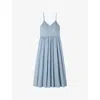 Sandro Striped-pattern Sequin-detail Midi Dress In Blue