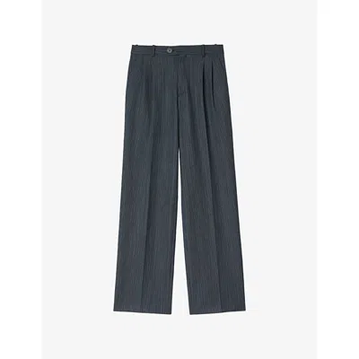 Sandro Womens Blue Striped Straight-leg Mid-rise Stretch-woven Trousers