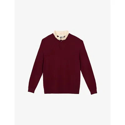 Sandro Womens Bordeaux Ruffled-neck Long-sleeve Wool And Cashmere-blend Jumper In Burgundy