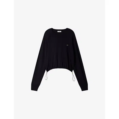 Sandro Womens Branded Knitted Wool-blend Sweatshirt Navy Blue