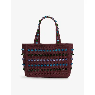 Sandro Womens Brown Bead-embellished Crochet Bag
