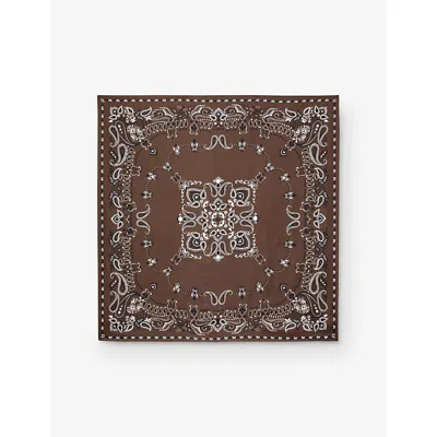 Sandro Womens Brown / Black Bandana-print Square Silk Scarf