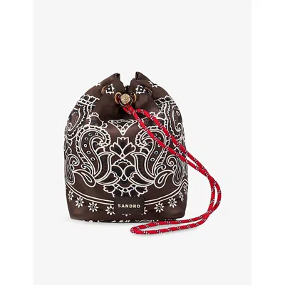 Sandro Womens Brown / Black Bandana Woven Bucket Bag
