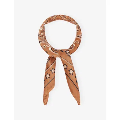Sandro Womens  Bandana-print Square Silk Scarf In Brown