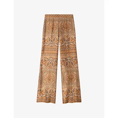 Sandro Womens Brown / Black Flared Bandana-print Woven Trousers