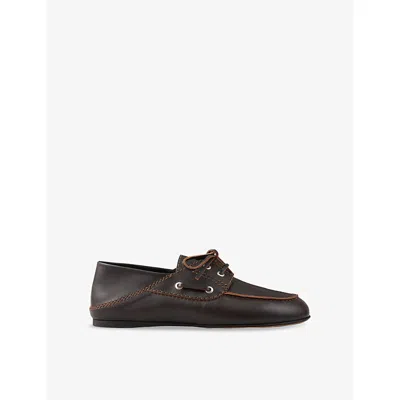 Sandro Womens Brown Contrast-stitching Leather Loafers Eur 38/5 Uk