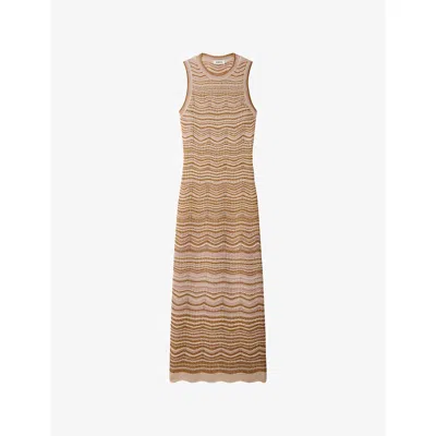 Sandro Womens  Sleeveless Slim-fit Knitted Midi Dress In Brown