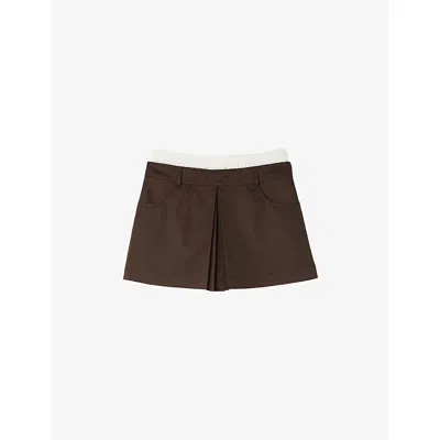 Sandro Womens Tie-waist Side-pocket Cotton-blend Skort Brown