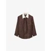 Sandro Geometric-print Tie-neck Shirt In Brown