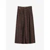 Sandro Womens Brown / White Scarf-print Belted-waist Woven Maxi Skirt In Brown